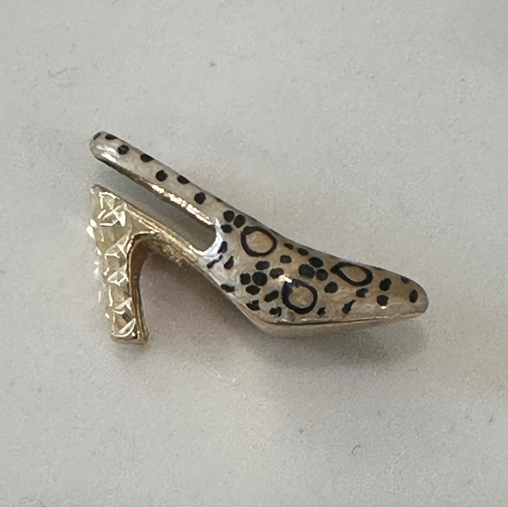 Sling Back Pump Leopard Enamel Shoe Charm in solid 14 Karat Gold